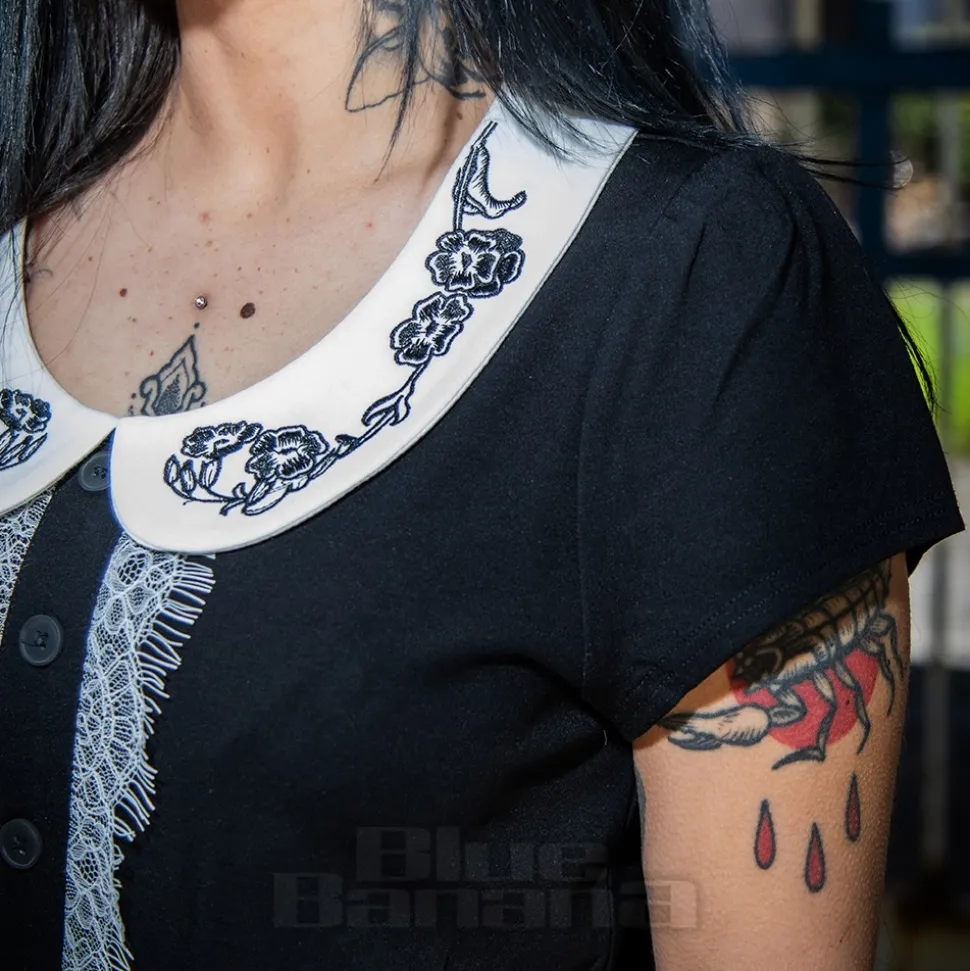 Jawbreaker Embroidered Collar Mini Dress (Black/White)