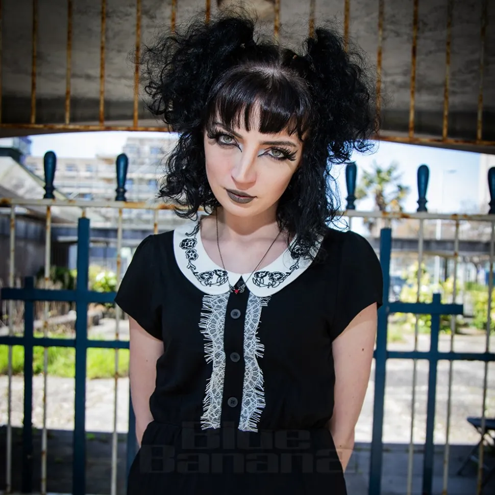 Jawbreaker Embroidered Collar Mini Dress (Black/White)