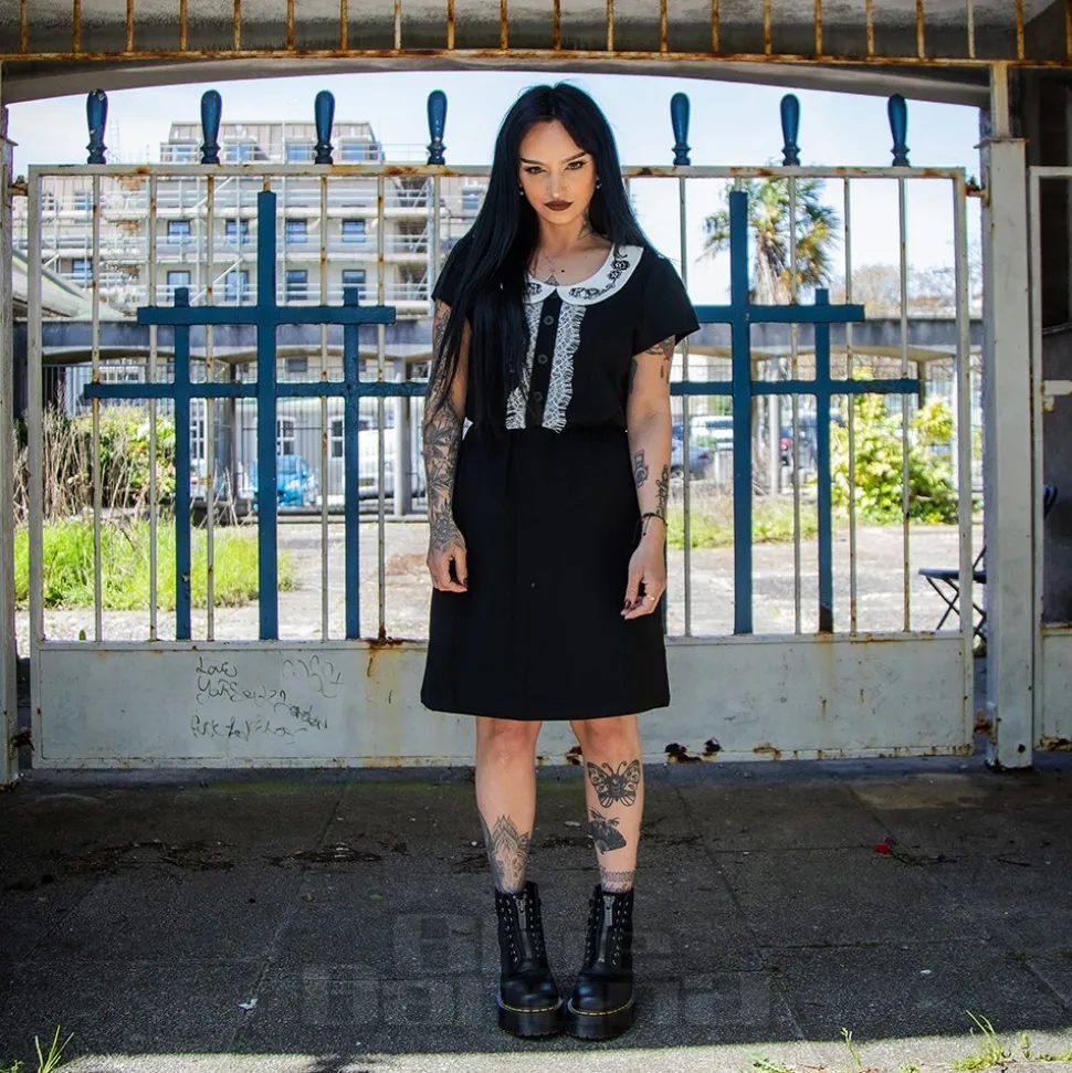 Jawbreaker Embroidered Collar Mini Dress (Black/White)