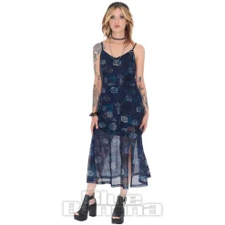 Jawbreaker Flower Koi Mesh Midi Dress (Navy)