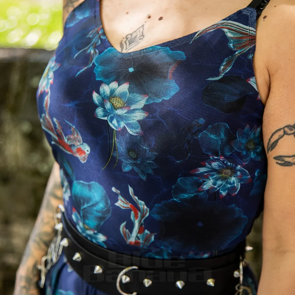 Jawbreaker Flower Koi Mesh Midi Dress (Navy)