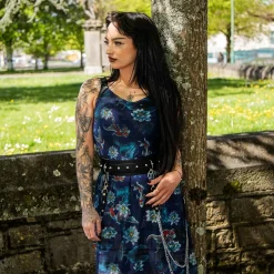 Jawbreaker Flower Koi Mesh Midi Dress (Navy)