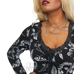 Jawbreaker Herbal Bat Longline Top (Black/White)