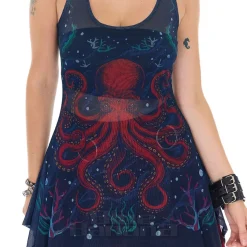 Jawbreaker Octopus Mesh Vest Top (Navy)