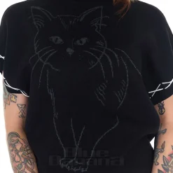 Jawbreaker Oversized Cat Knit Top (Black)