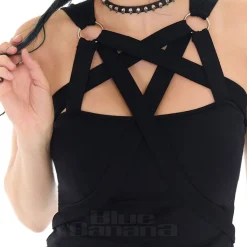 Jawbreaker Pentagram Straps & Rings Crop Top (Black)