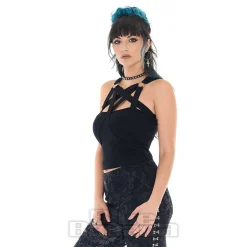 Jawbreaker Pentagram Straps & Rings Crop Top (Black)