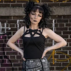 Jawbreaker Pentagram Straps & Rings Crop Top (Black)
