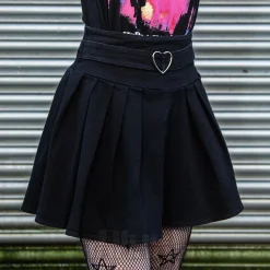 Jawbreaker Pleated Heart Buckle Mini Skirt (Black)
