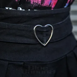 Jawbreaker Pleated Heart Buckle Mini Skirt (Black)