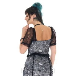 Jawbreaker Puff Sleeve Lace Crop Top (Black/White)