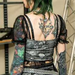 Jawbreaker Puff Sleeve Lace Crop Top (Black/White)