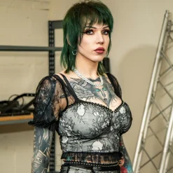 Jawbreaker Puff Sleeve Lace Crop Top (Black/White)