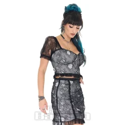 Jawbreaker Puff Sleeve Lace Crop Top (Black/White)