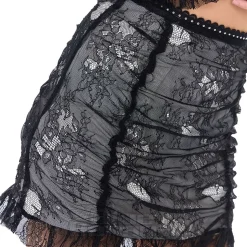 Jawbreaker Ruched Lace Mini Skirt (Black/White)