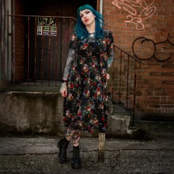 Jawbreaker Skull & Roses Mesh Midi Dress (Multicolour)