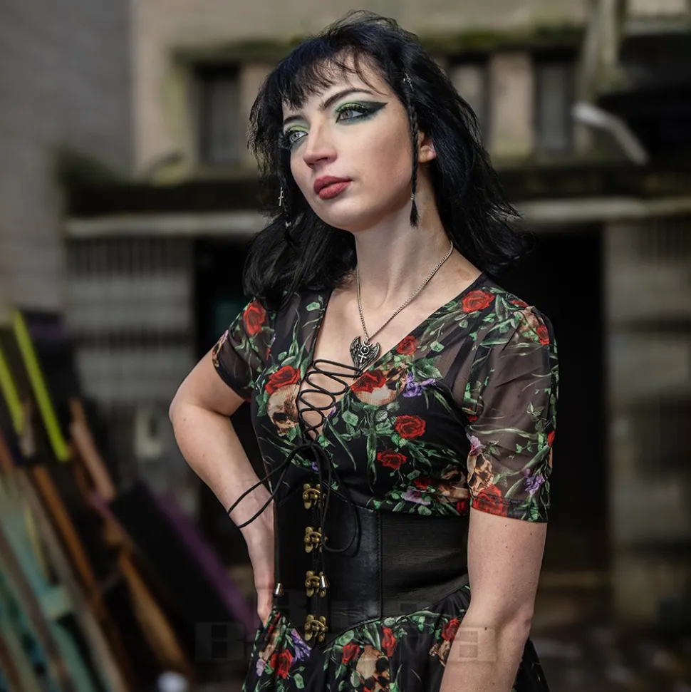 Jawbreaker Skull & Roses Mesh Midi Dress (Multicolour)