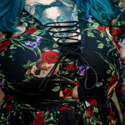 Jawbreaker Skull & Roses Mesh Midi Dress (Multicolour)