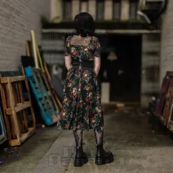 Jawbreaker Skull & Roses Mesh Midi Dress (Multicolour)