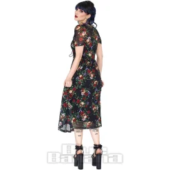 Jawbreaker Skull & Roses Mesh Midi Dress (Multicolour)