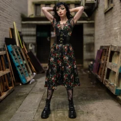 Jawbreaker Skull & Roses Mesh Midi Dress (Multicolour)
