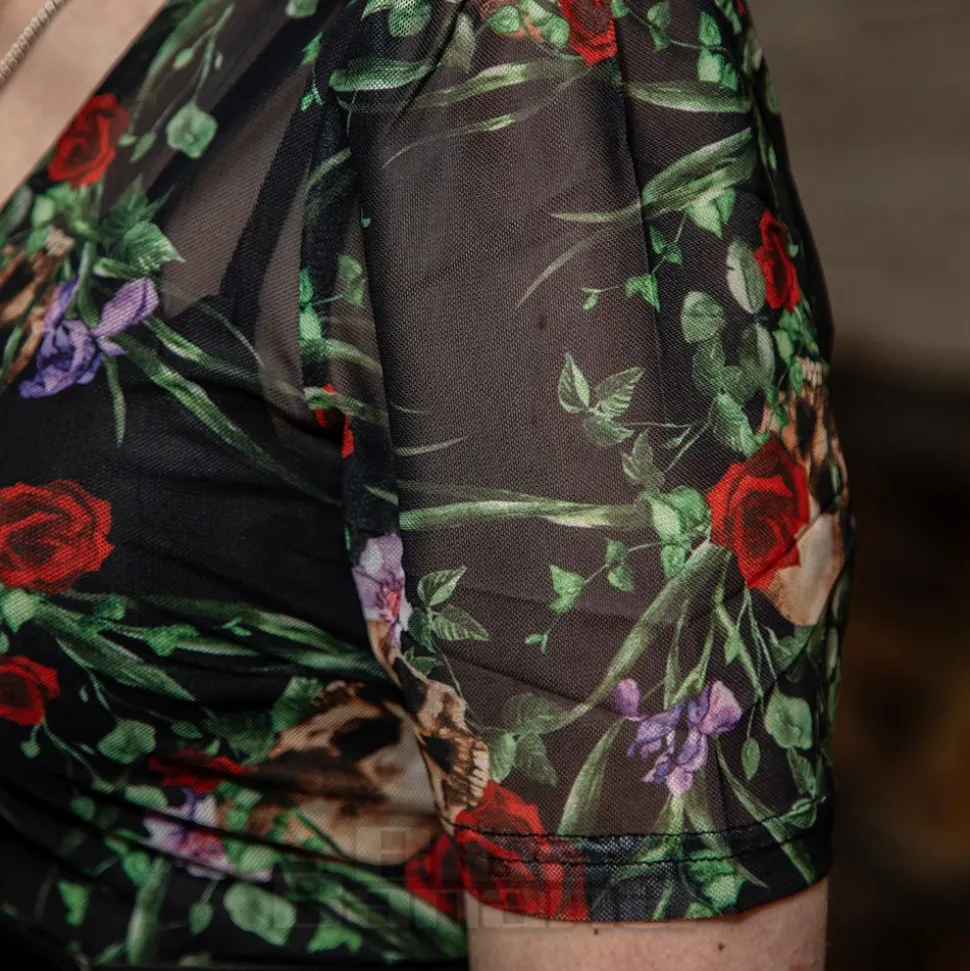 Jawbreaker Skull & Roses Mesh Midi Dress (Multicolour)