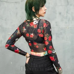 Jawbreaker Skulls & Roses Mesh Top (Black)