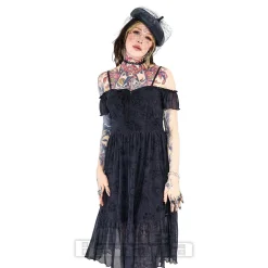 Jawbreaker Tarot Cold-Shoulder Midi Dress (Black)