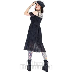 Jawbreaker Tarot Cold-Shoulder Midi Dress (Black)