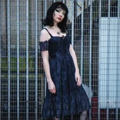 Jawbreaker Tarot Cold-Shoulder Midi Dress (Black)
