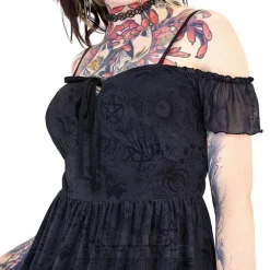 Jawbreaker Tarot Cold-Shoulder Midi Dress (Black)