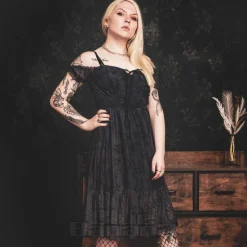 Jawbreaker Tarot Cold-Shoulder Midi Dress (Black)