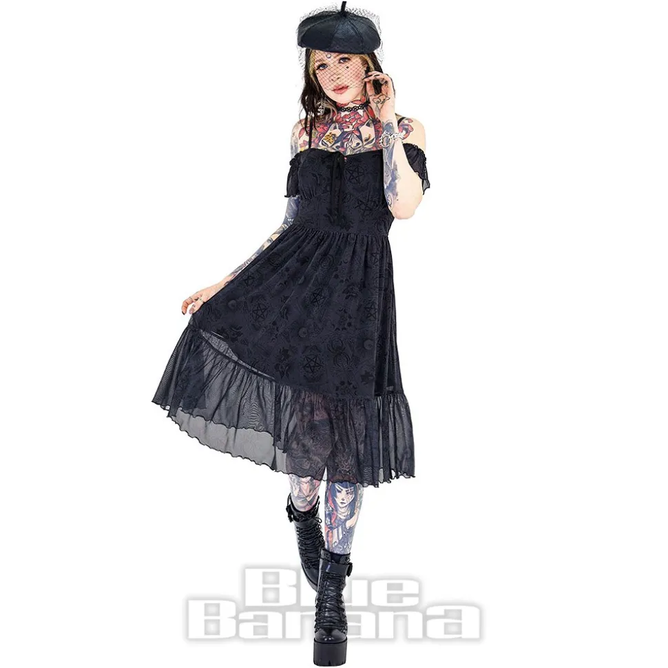 Jawbreaker Tarot Cold-Shoulder Midi Dress (Black)