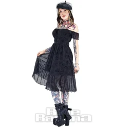 Jawbreaker Tarot Cold-Shoulder Midi Dress (Black)