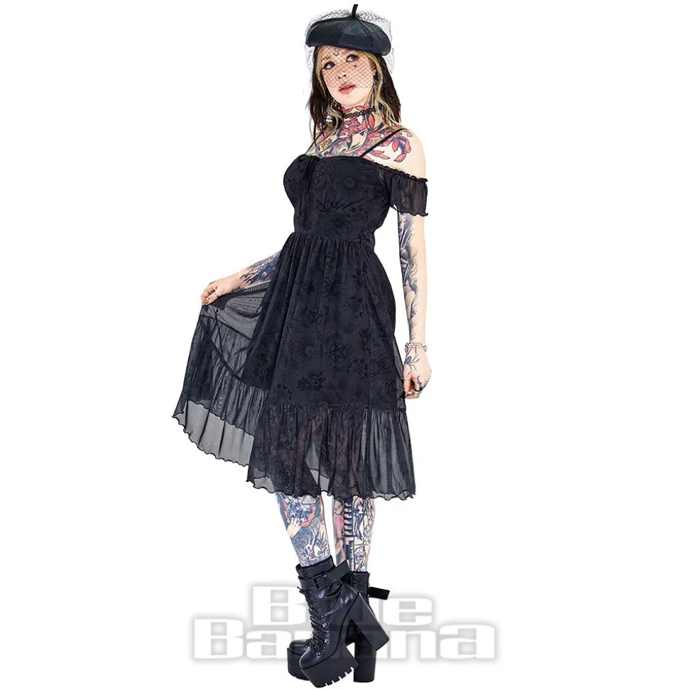 Jawbreaker Tarot Cold-Shoulder Midi Dress (Black)