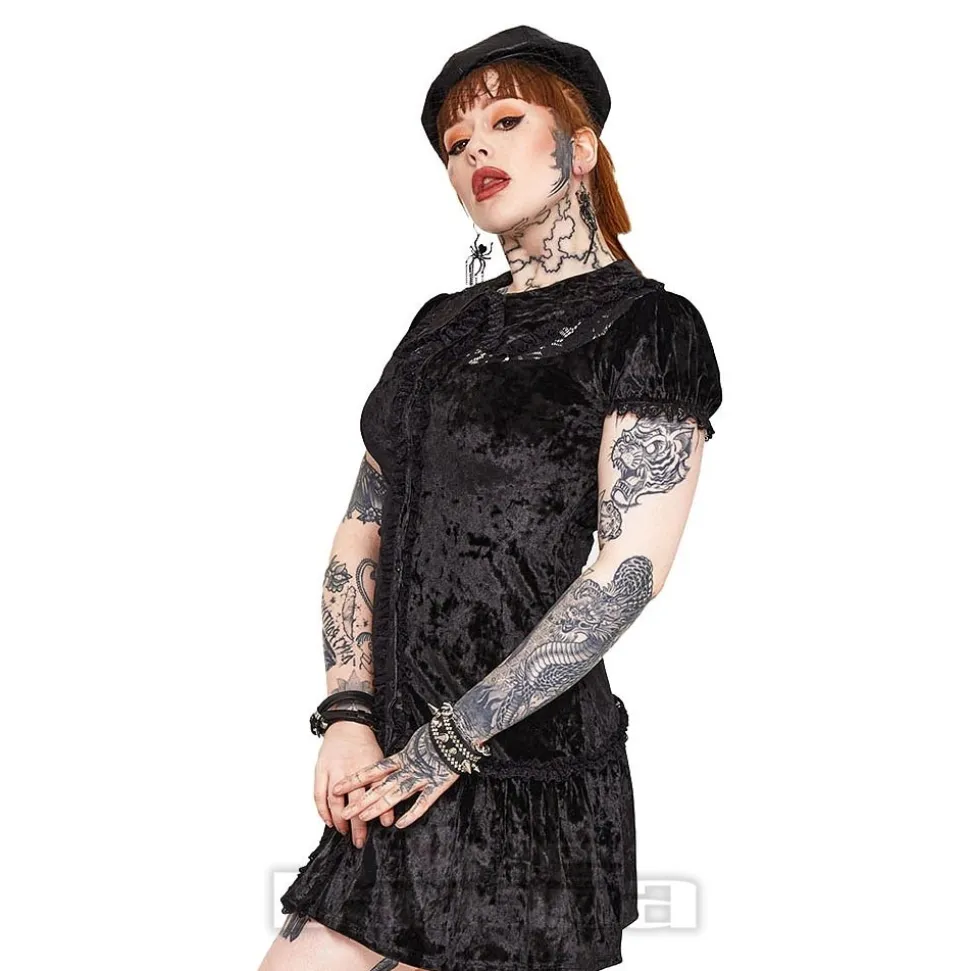 Jawbreaker Velvet Lace Collar Dress (Black)