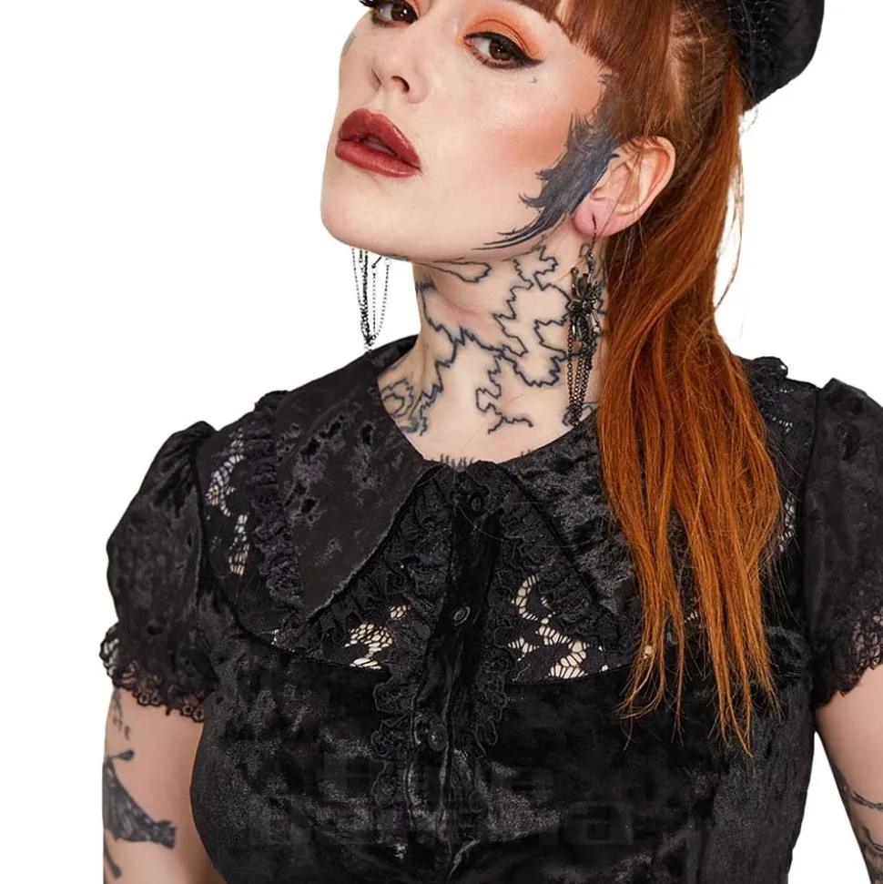 Jawbreaker Velvet Lace Collar Dress (Black)