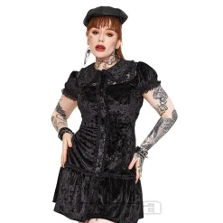 Jawbreaker Velvet Lace Collar Dress (Black)