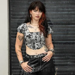 Killstar Venomous Rose Corset Top (Grey)
