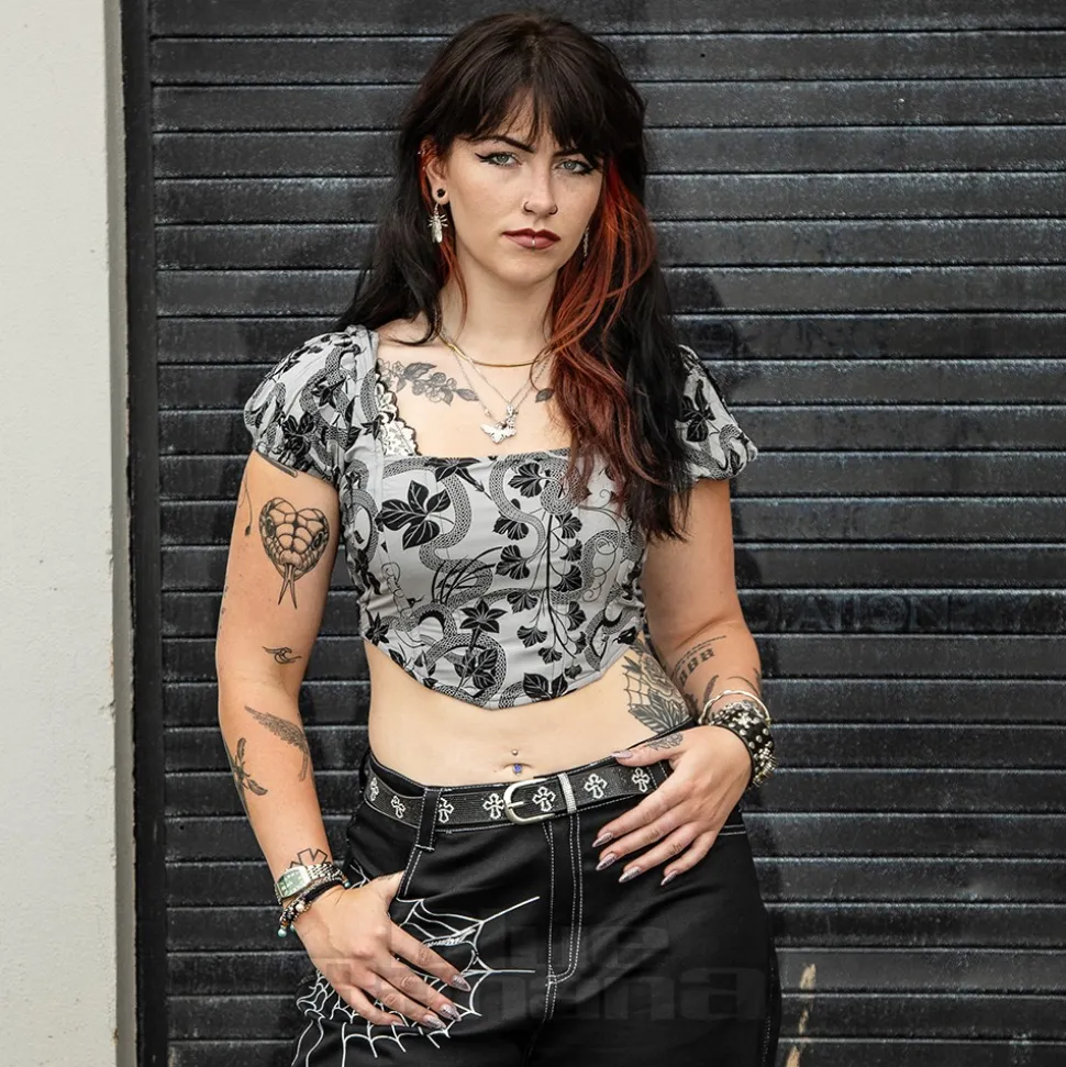 Killstar Venomous Rose Corset Top (Grey)