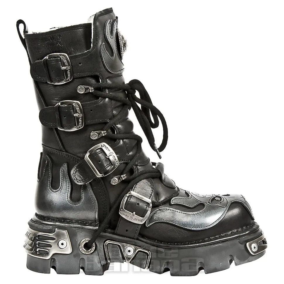New Rock M.107-S2 Reactor Demon Flame Calf Boots (Black)