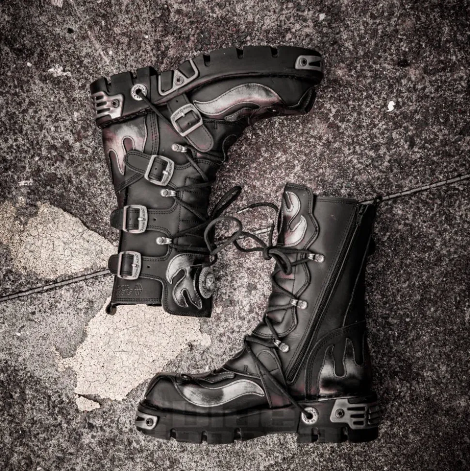 New Rock M.107-S2 Reactor Demon Flame Calf Boots (Black)