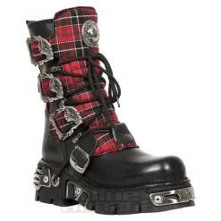 New Rock M.391T-S1 Reactor Tartan Half Boots (Black/Red)