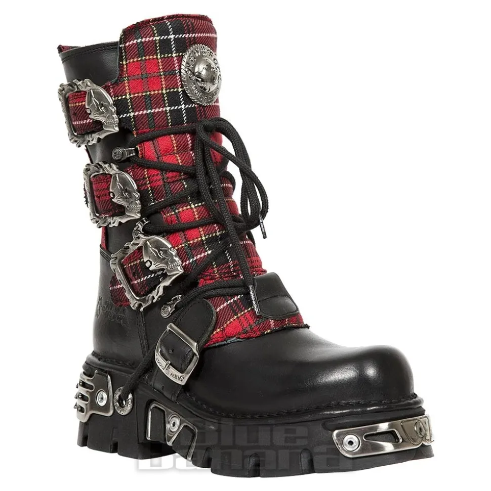 New Rock M.391T-S1 Reactor Tartan Half Boots (Black/Red)