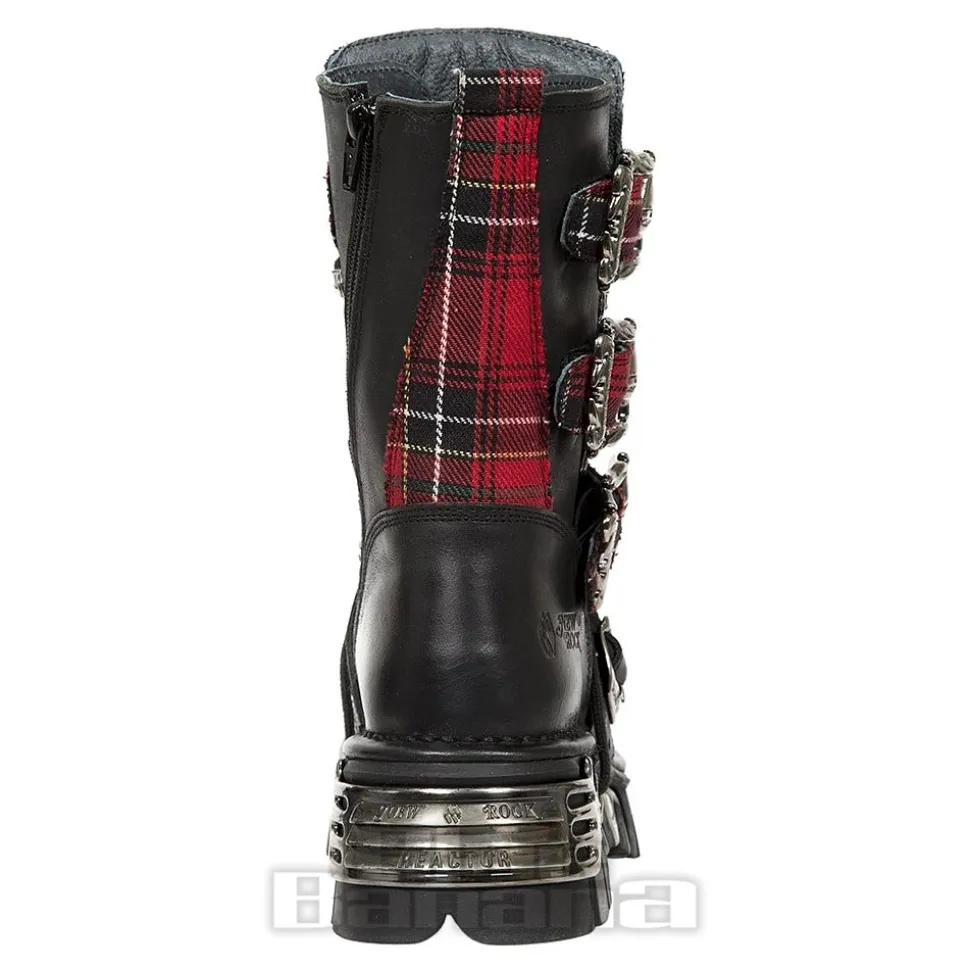 New Rock M.391T-S1 Reactor Tartan Half Boots (Black/Red)