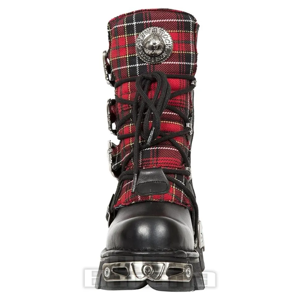 New Rock M.391T-S1 Reactor Tartan Half Boots (Black/Red)