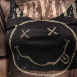 Nirvana Official Happy Face Mesh Crop T Shirt (Black)