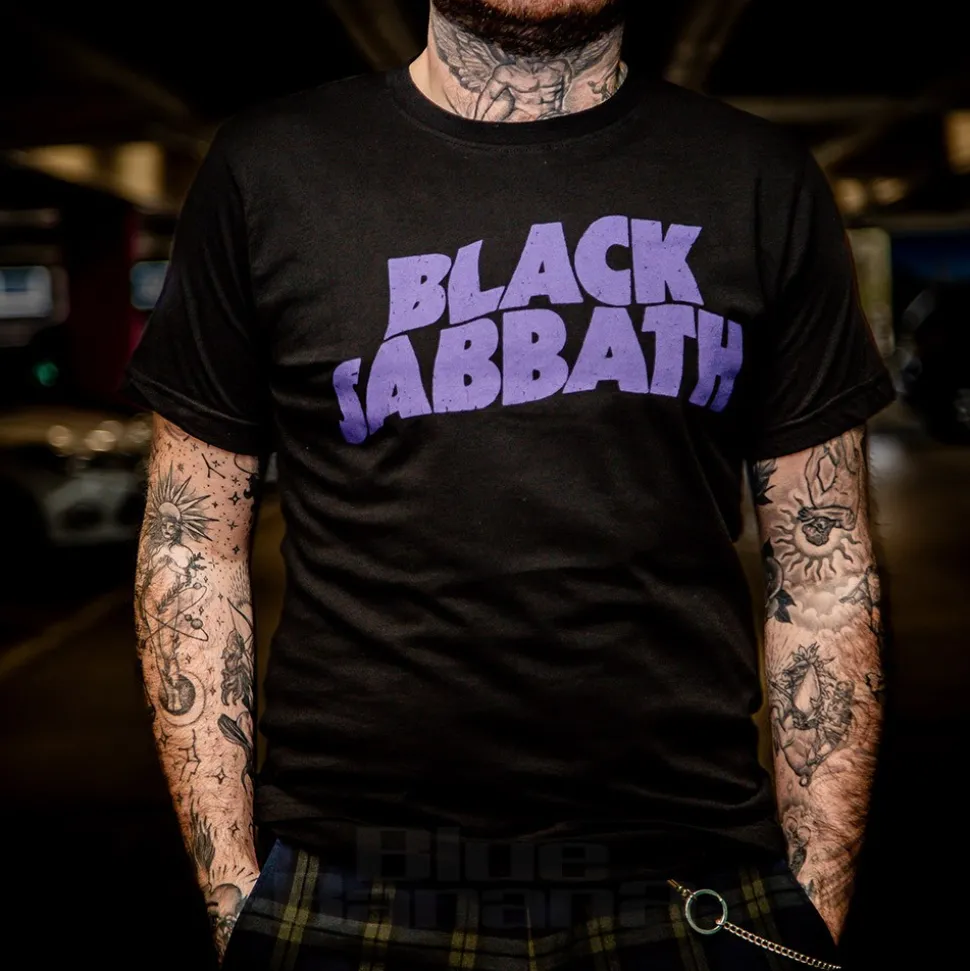 Official Black Sabbath Wavy Logo T Shirt (Black/Purple)