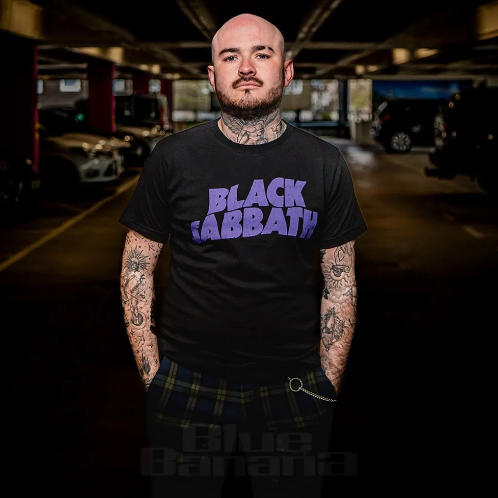 Official Black Sabbath Wavy Logo T Shirt (Black/Purple)