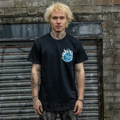 Official Bring Me The Horizon Blue Flame Globe T Shirt (Black)